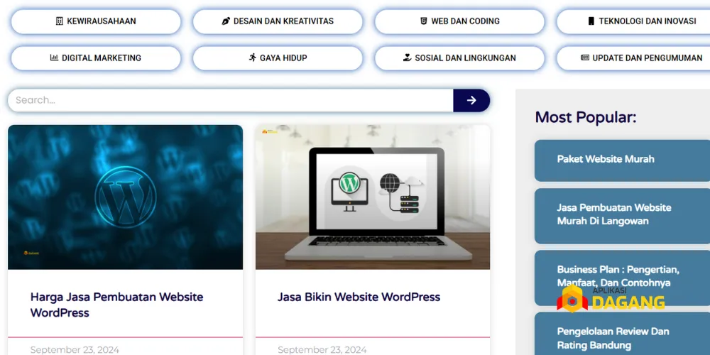 Paket layanan pembuatan website dari Aplikasi Dagang