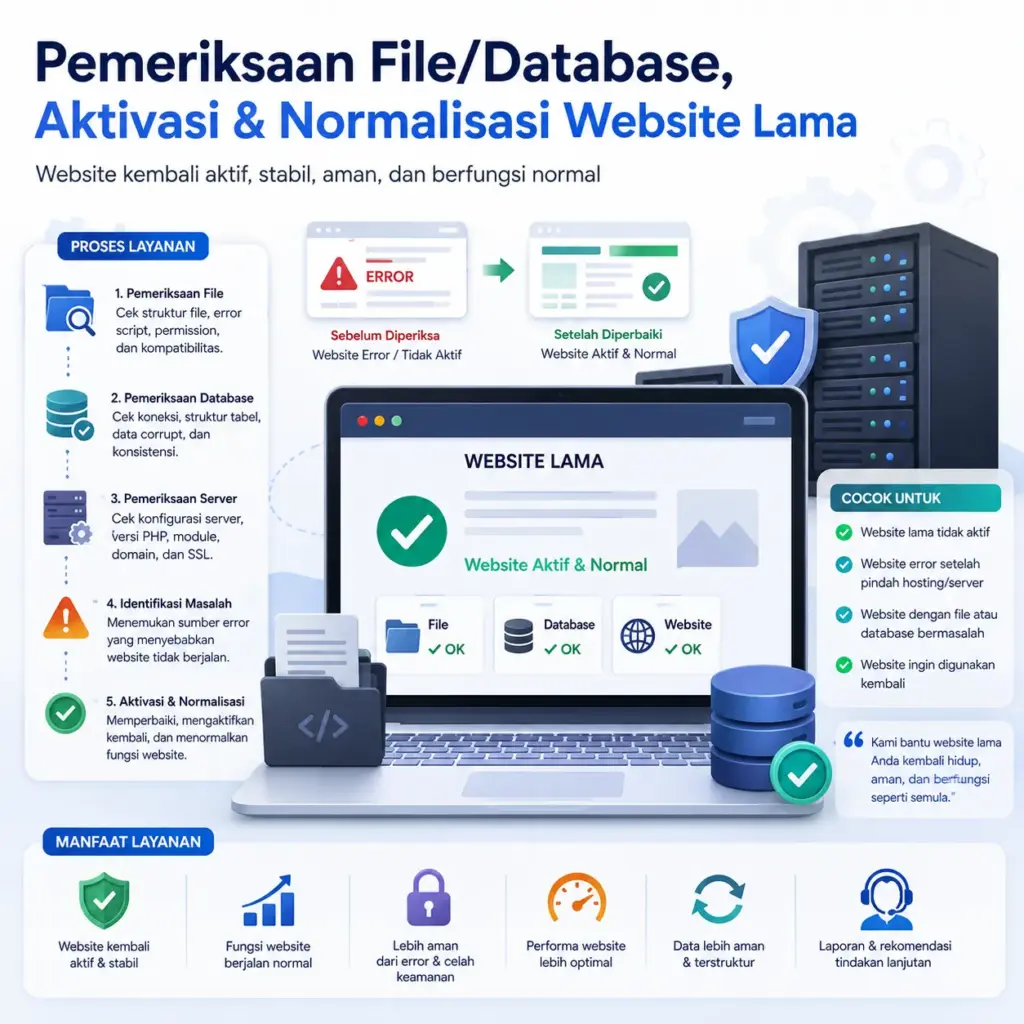 Pemeriksaan File/Database, Aktivasi & Normalisasi Website Lama